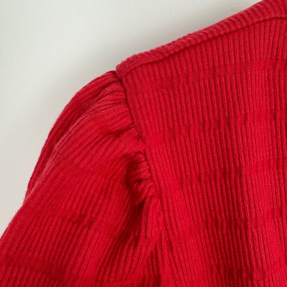 LOFT Red Ribbed Knit Dress with Waist Tie sz medium 51% cotton - Picture 4 of 8